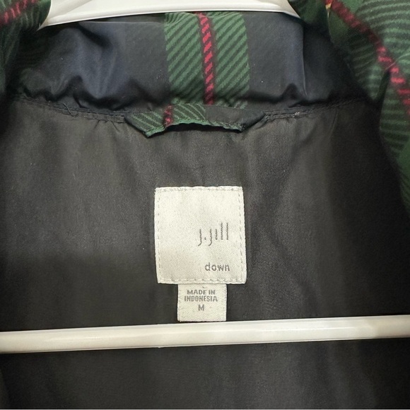 J. Jill Women’s Vest Medium Puffer Green Tartan Plaid Down Snap Up Insulated - Picture 5 of 6